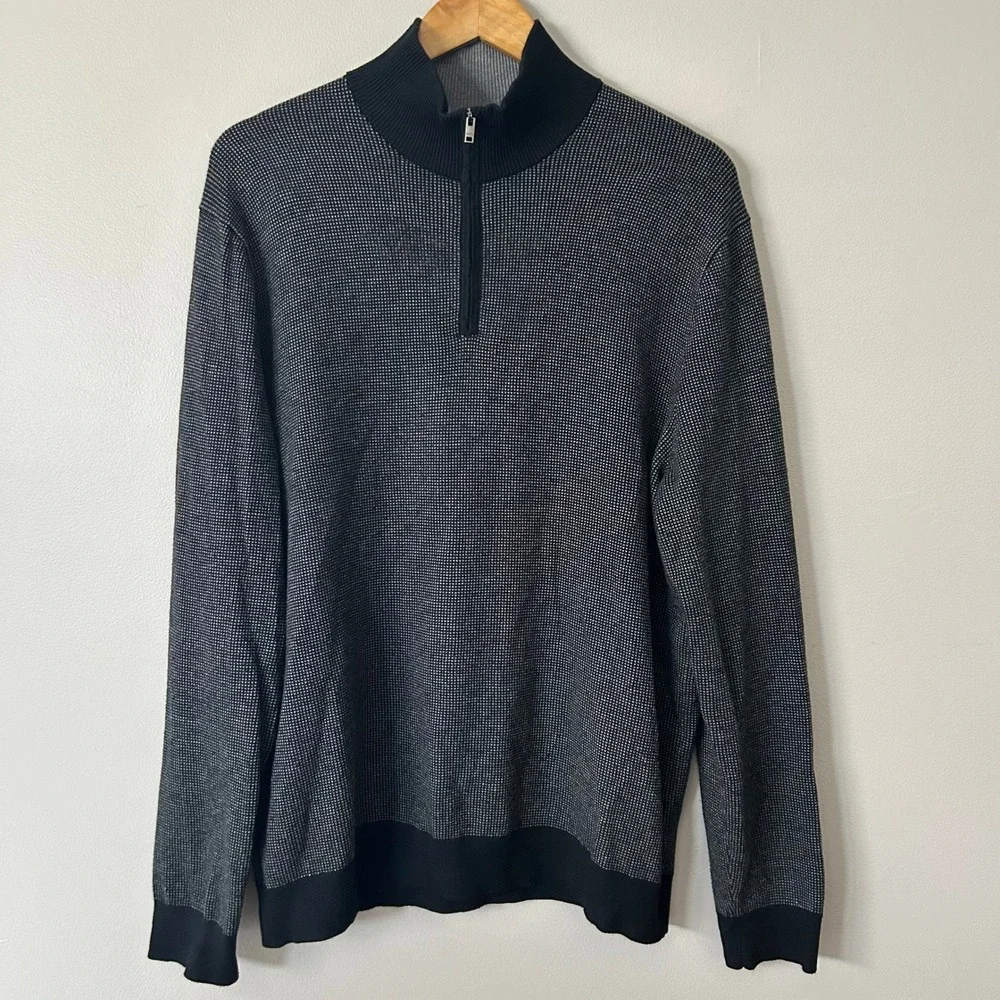 Banana Republic Sweater‎ Mens XL Black Luxe Silk Cashmere 1/4 Zip Mock Neck